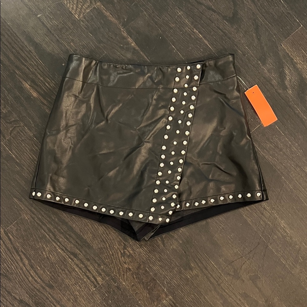 Black Studded Leather Skort